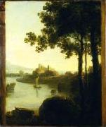 Richard Wilson River Scene with Castle, oil painting on canvas